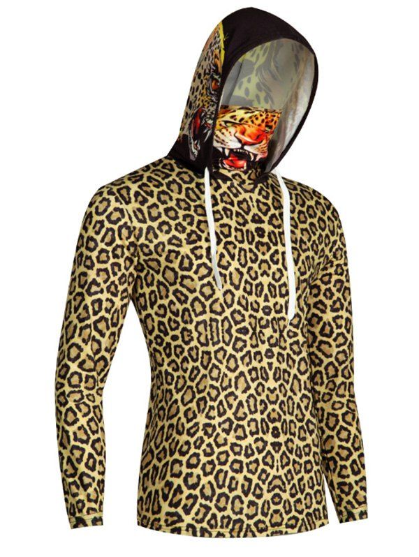 

Leopard Print Finger Hole Mouth Mask Hoodie, Multi