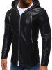 Solid Color Zipper Faux Leather Hooded Jacket -  