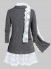 Plus Size Contrast Lace Space Dye Knit Top With Scarf -  