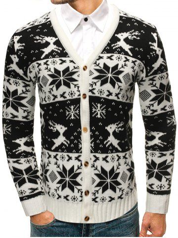 Cárdigan de punto con estampado de jacquard y copos de nieve de Christmas Elk - BLACK - XS