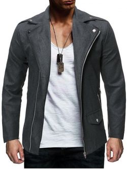 Oblique Zipper Design Solid Color Wool Jacket - DARK GRAY - 2XL