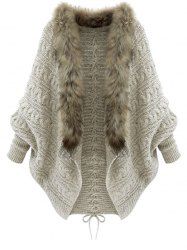 Faux Fur Batwing Sleeve Open Front Cardigan -  