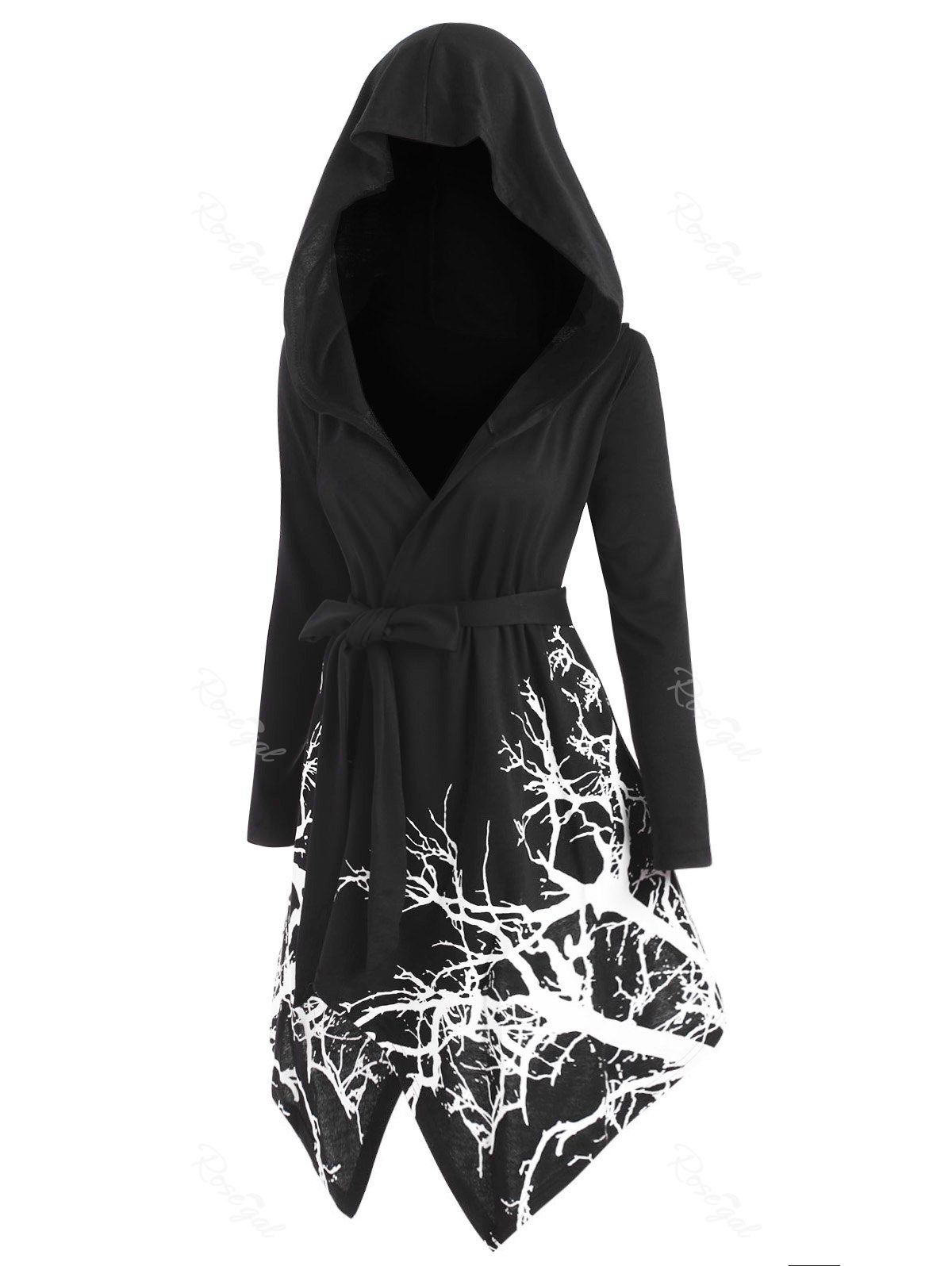 

Plus Size Handkerchief Tree Print Halloween Coat, Black