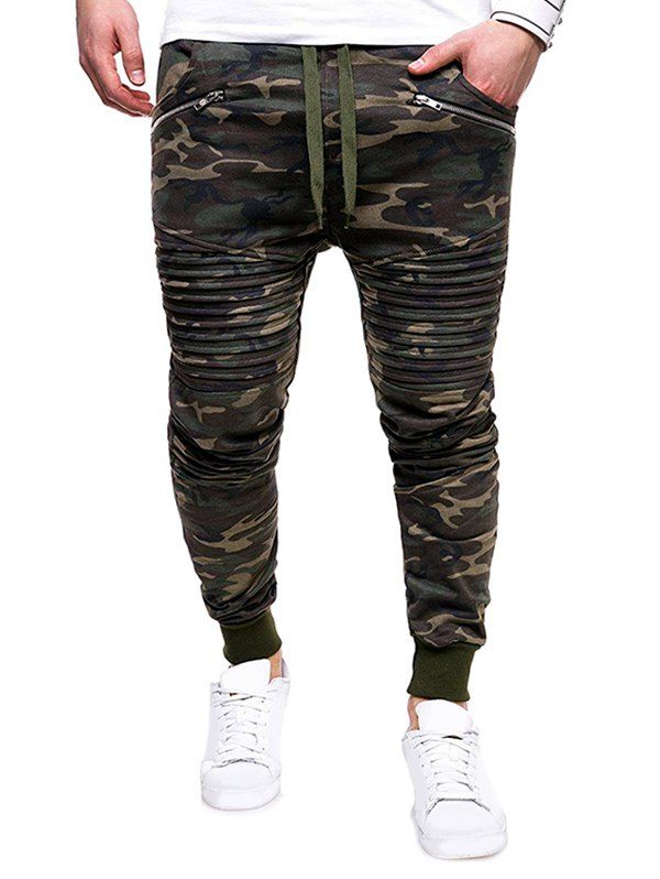 

Camo Print Zipper Decoration Jogger Pants, Camouflage green