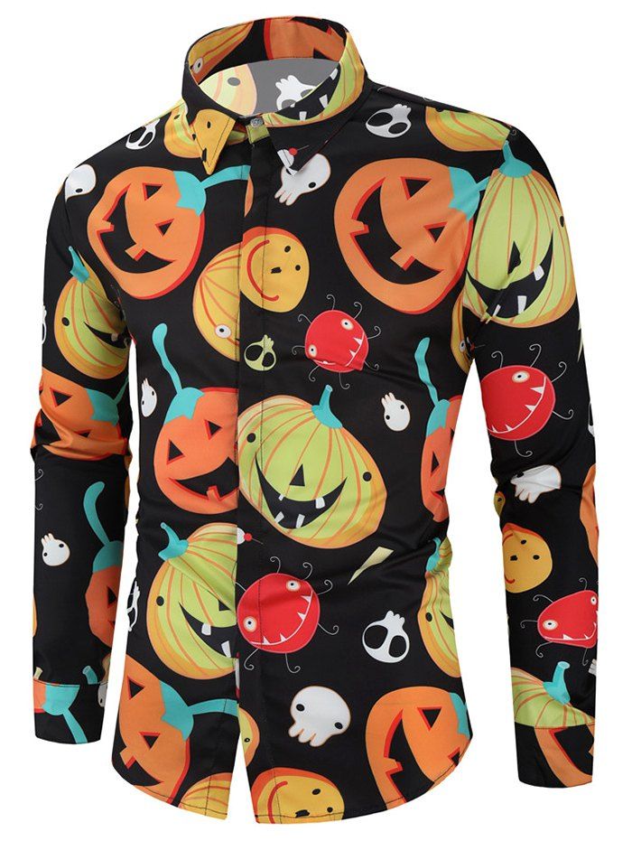 

Halloween Cartoon Pumpkin Ghost Print Long Sleeve Shirt, Multi