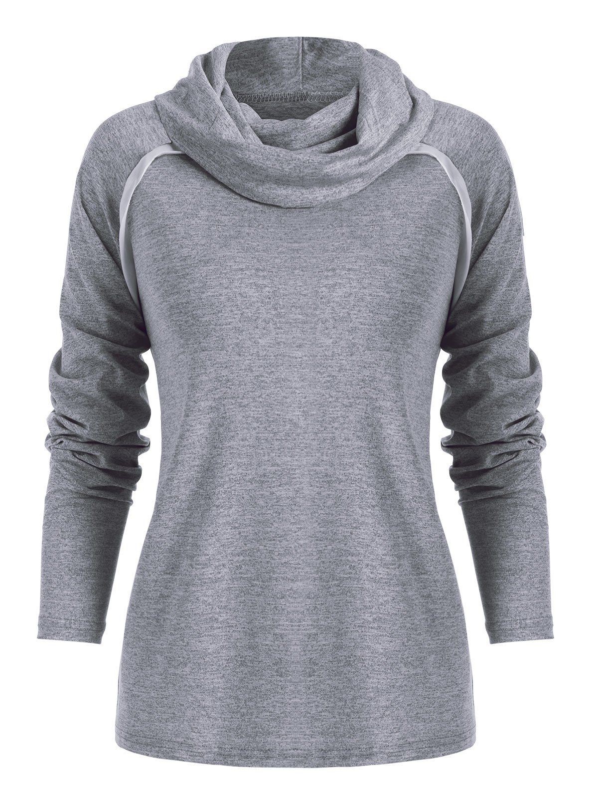 

Cowl Neck Contrast Color Marled T Shirt, Gray