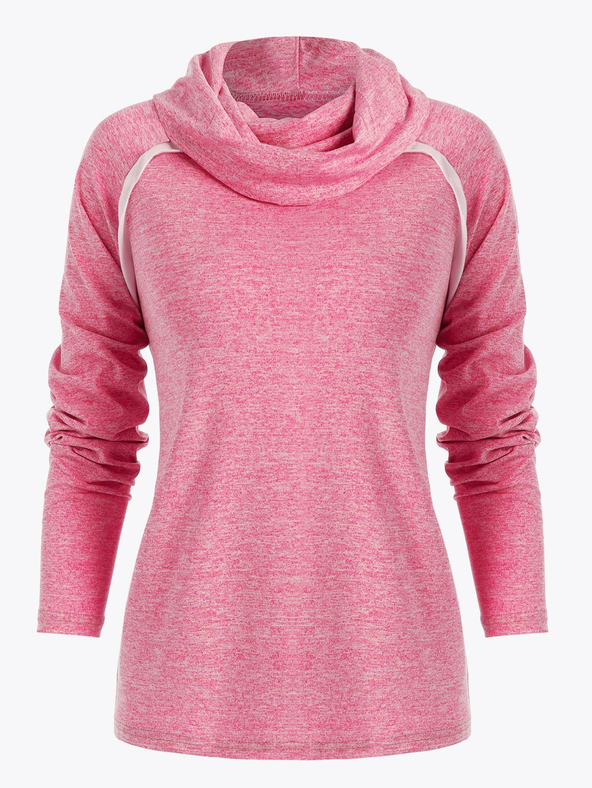 

Cowl Neck Contrast Color Marled T Shirt, Pink