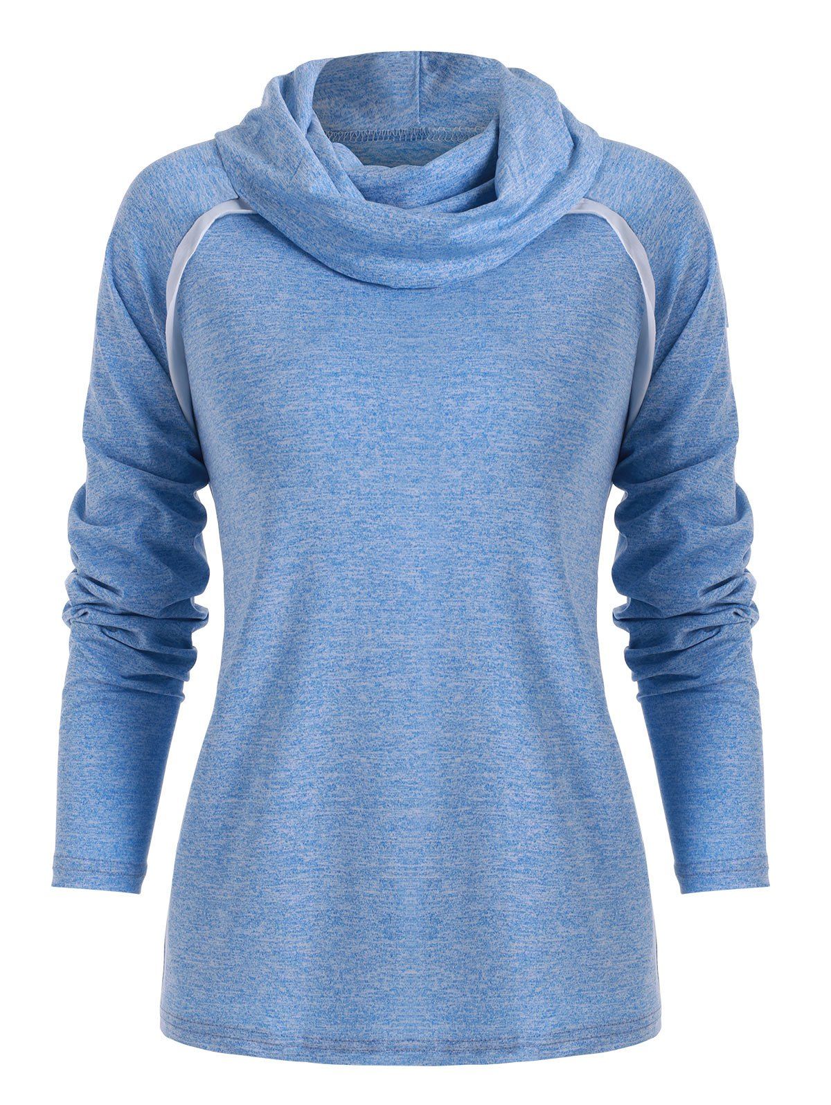 

Cowl Neck Contrast Color Marled T Shirt, Blue