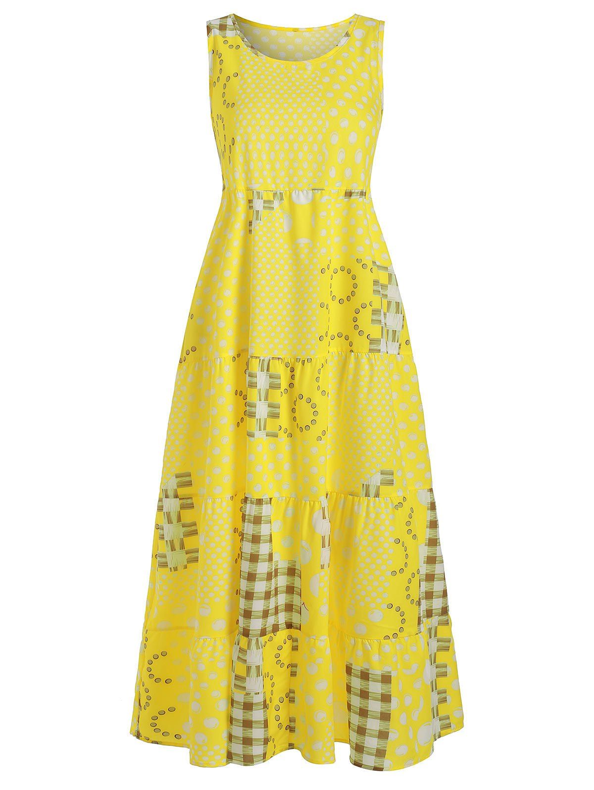 

Sleeveless Polka Dot Flounce Maxi Dress, Yellow