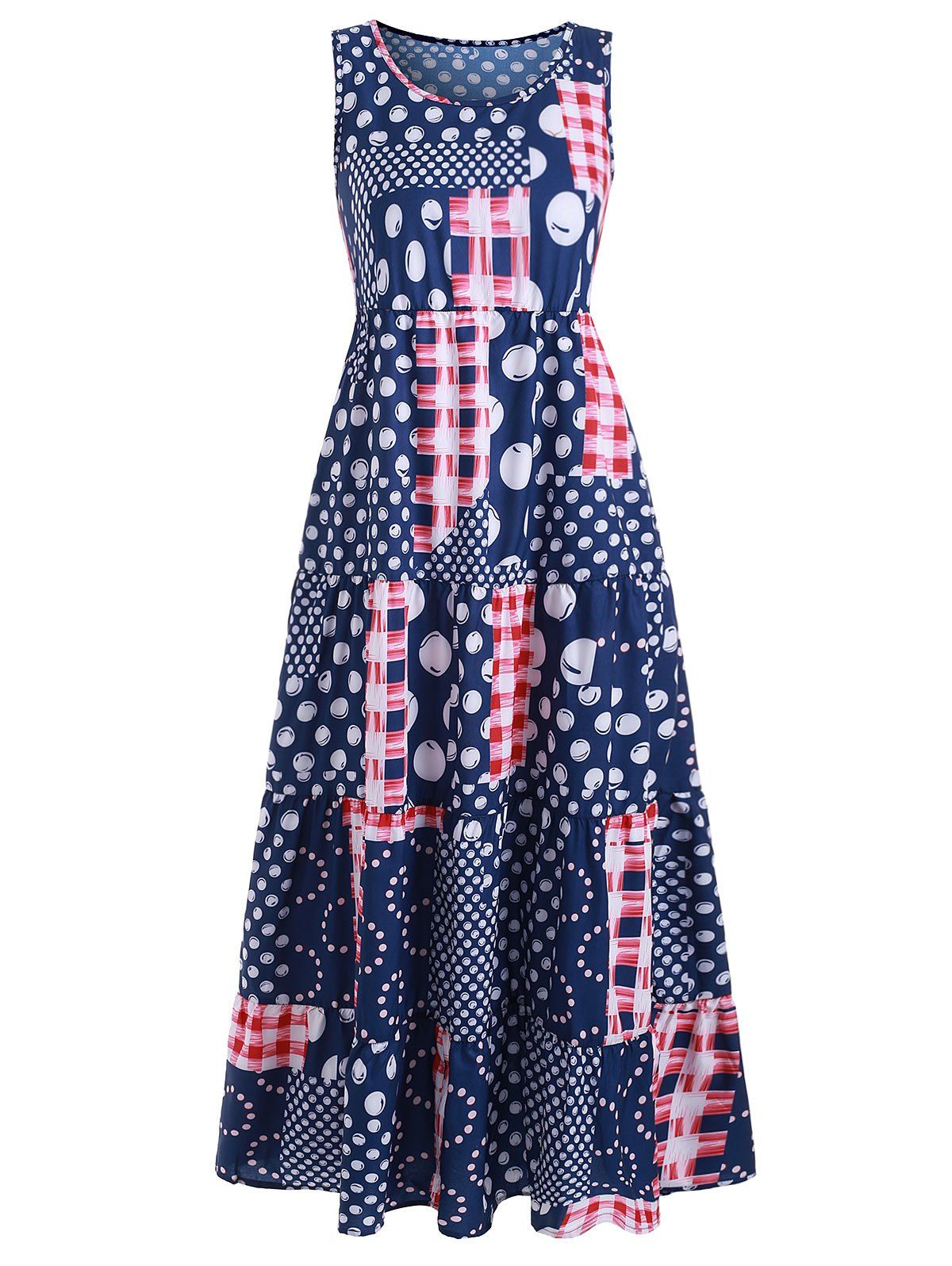 

Sleeveless Polka Dot Flounce Maxi Dress, Blue