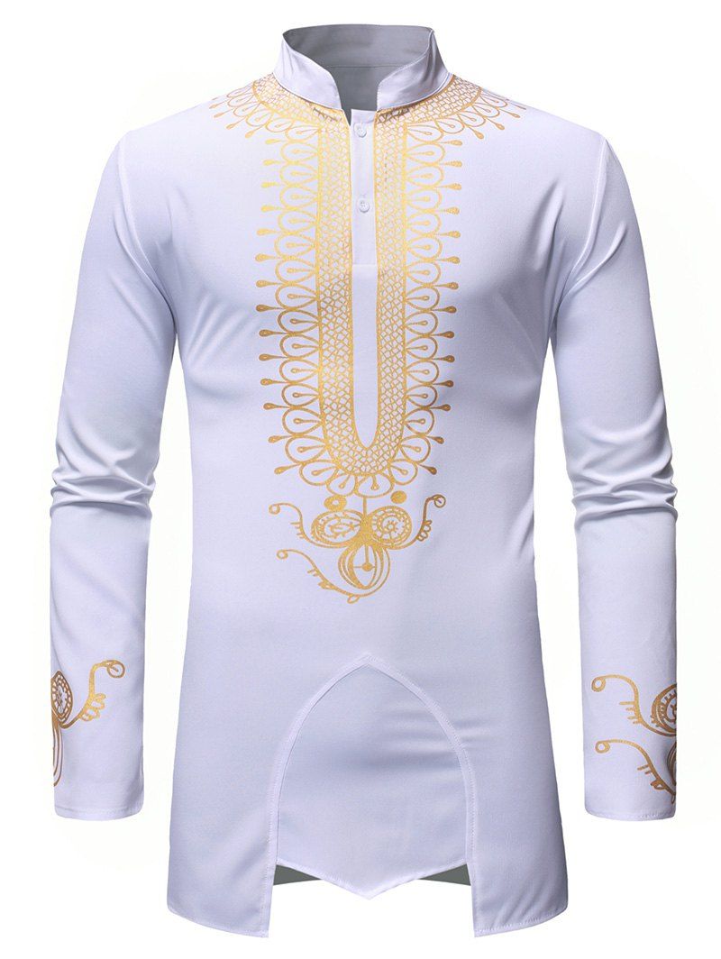 

Gilding Print Asymmetrical Long-sleeved Shirt, White