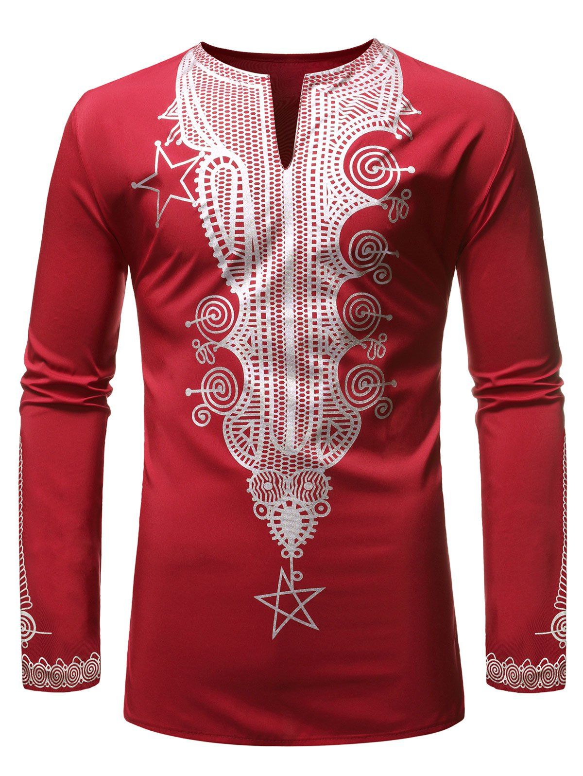 

African Style Gilding Print Pullover Long-sleeved Shirt, Red