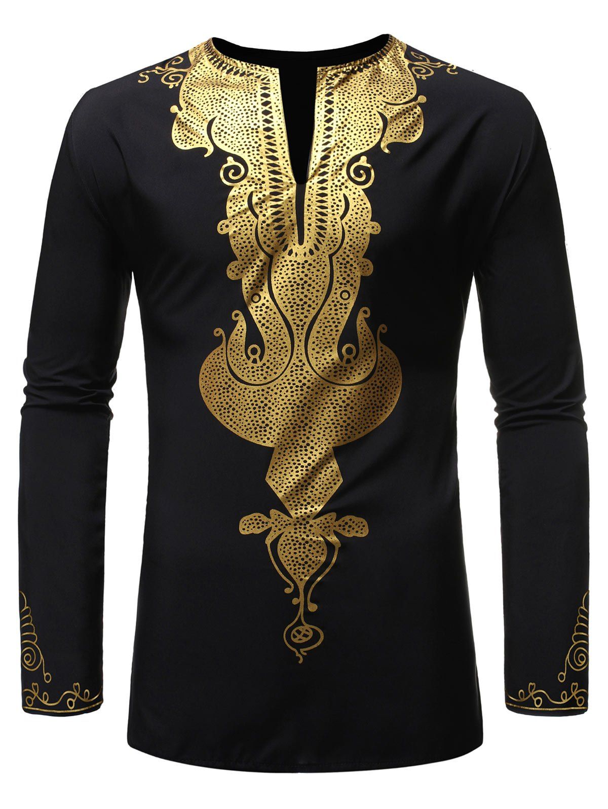 

African Gilding Print Long-sleeved Shirt, Black