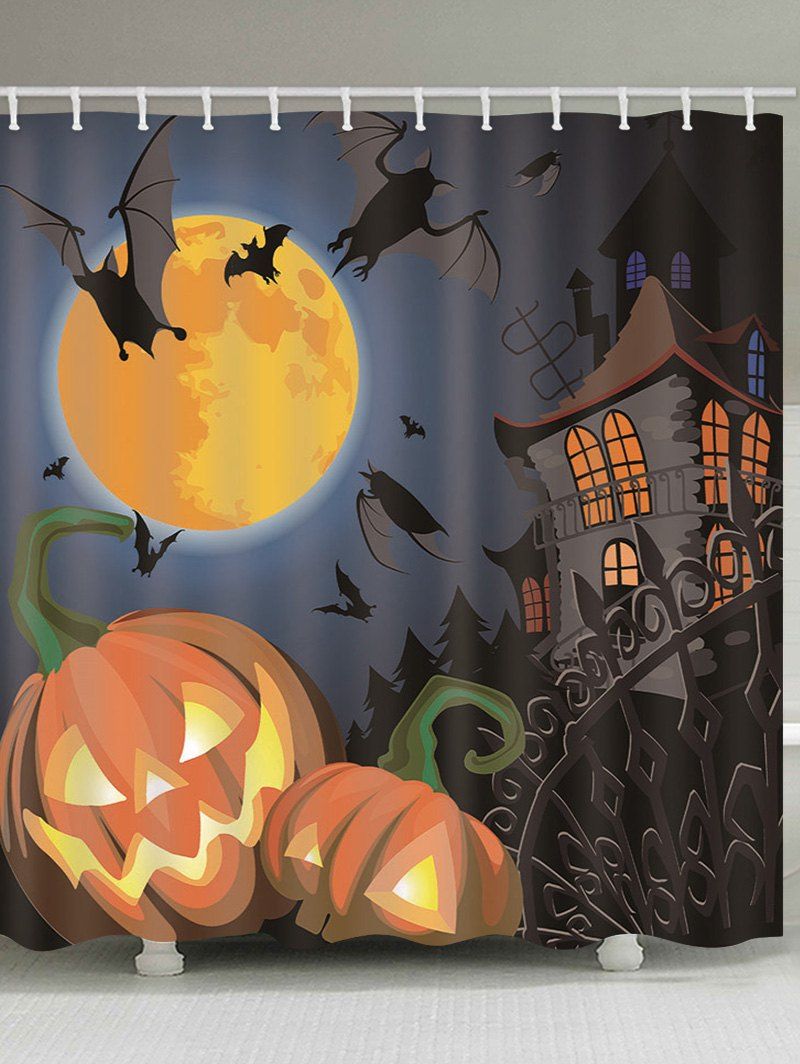 

Halloween Castle Pumpkins Print Waterproof Bathroom Shower Curtain, Multi-b