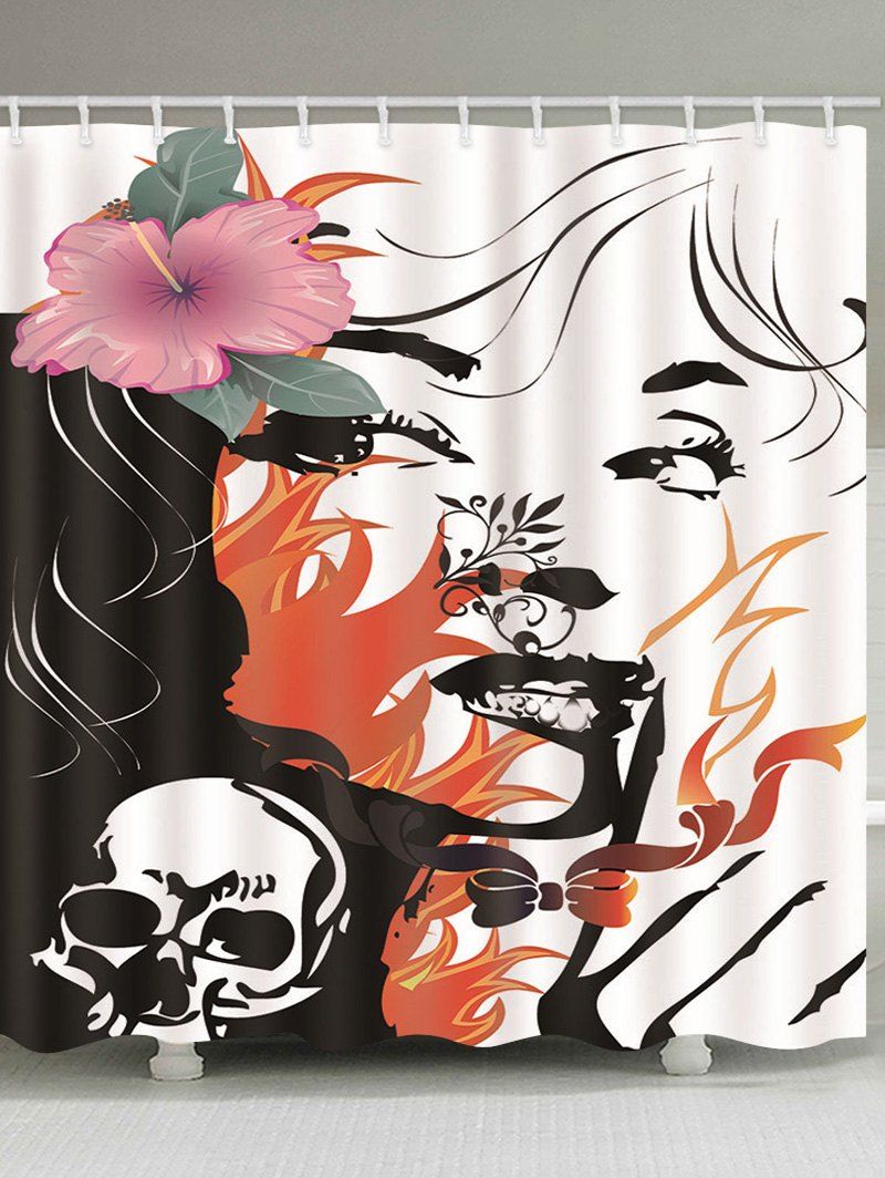 

Halloween Skull and Flower Print Waterproof Bathroom Shower Curtain, Multi-b