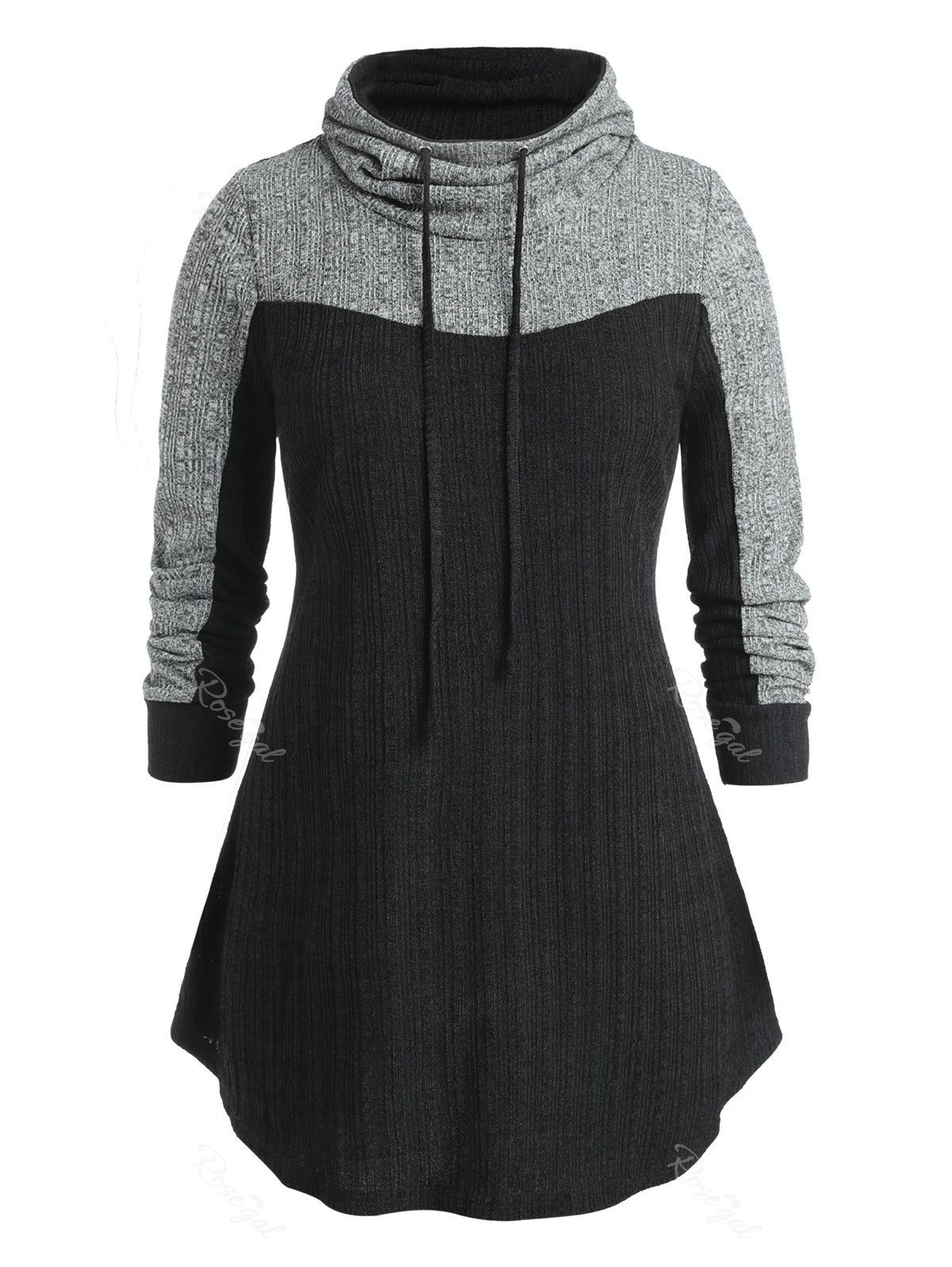 

Plus Size Contrast Long Sleeve High Neck Sweatshirt, Black