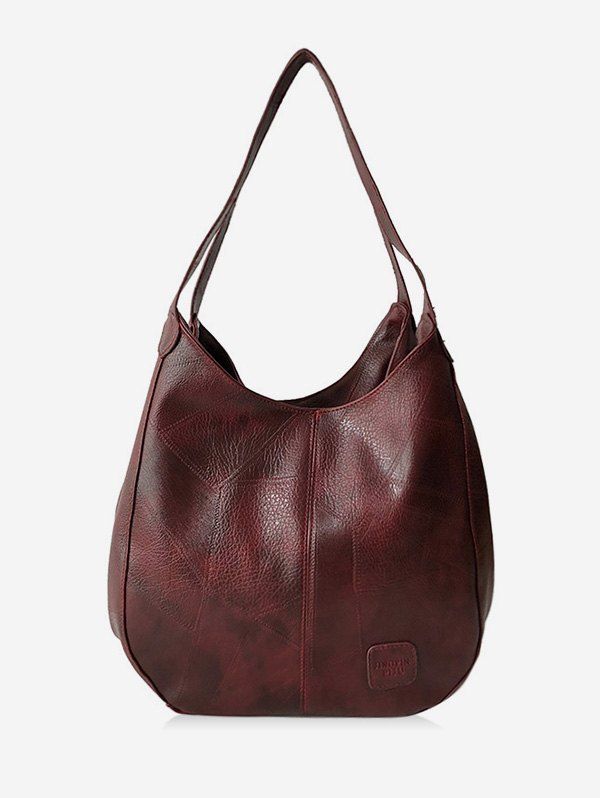 

Retro Solid Color PU Shoulder Bag, Red wine