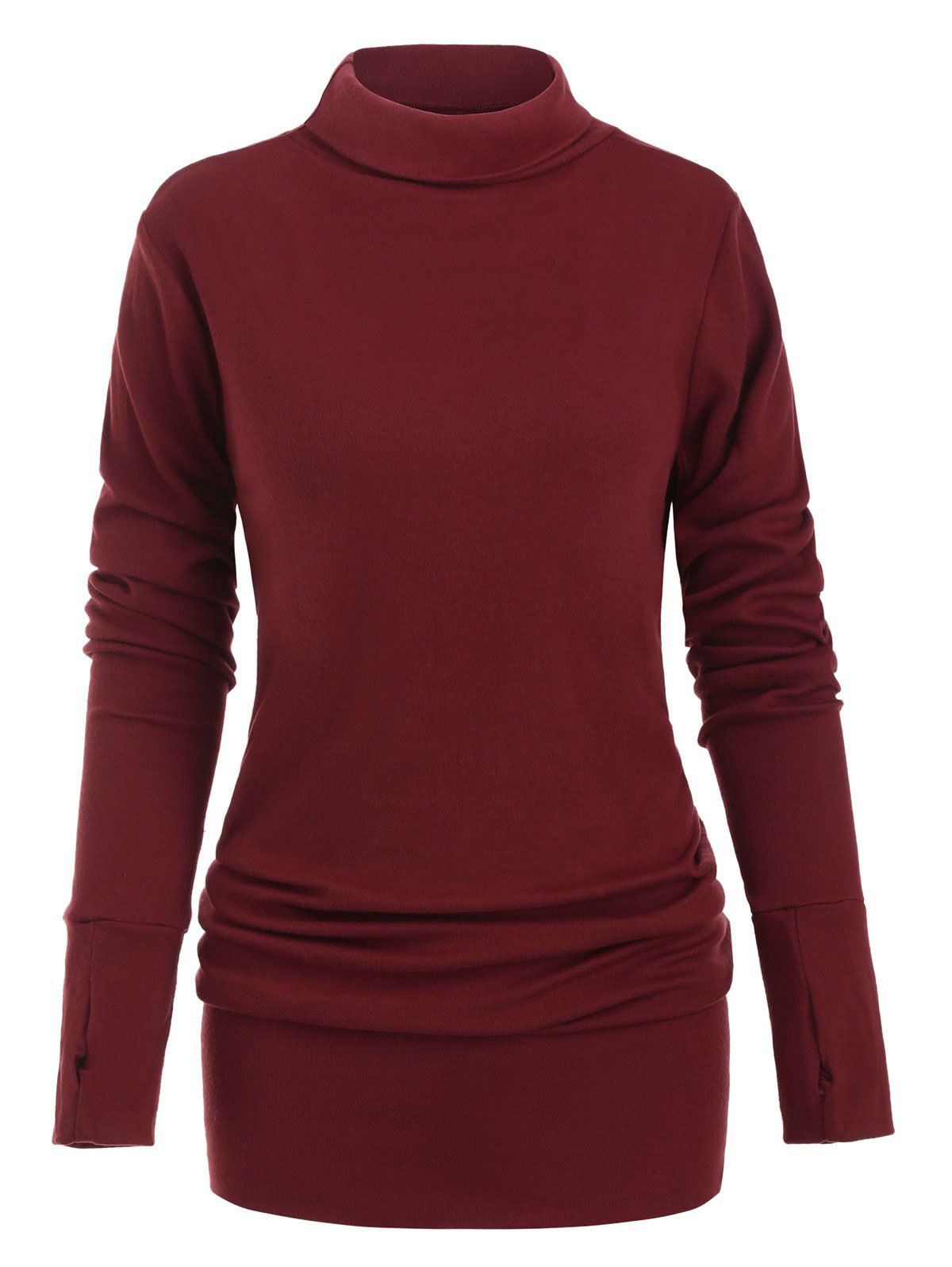 

Turtleneck Long Sleeves Solid Shift Dress, Red wine