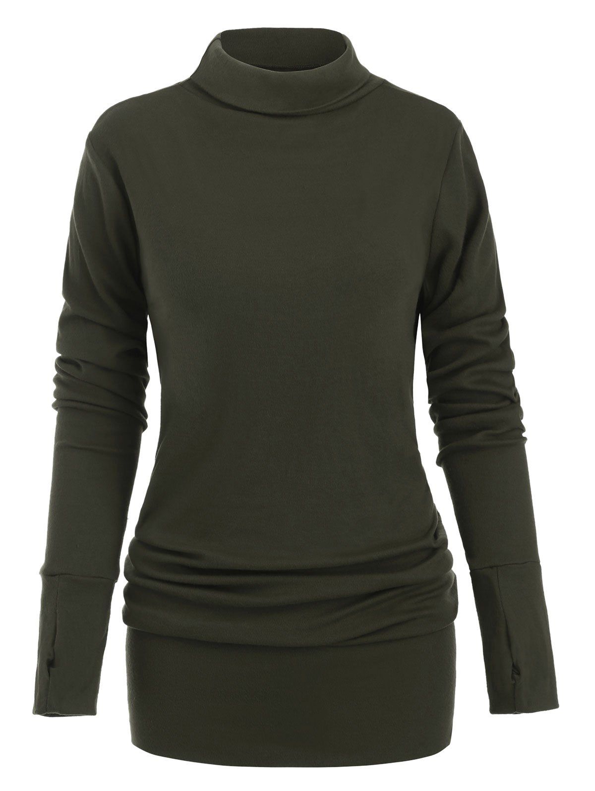 

Turtleneck Long Sleeves Solid Shift Dress, Army green