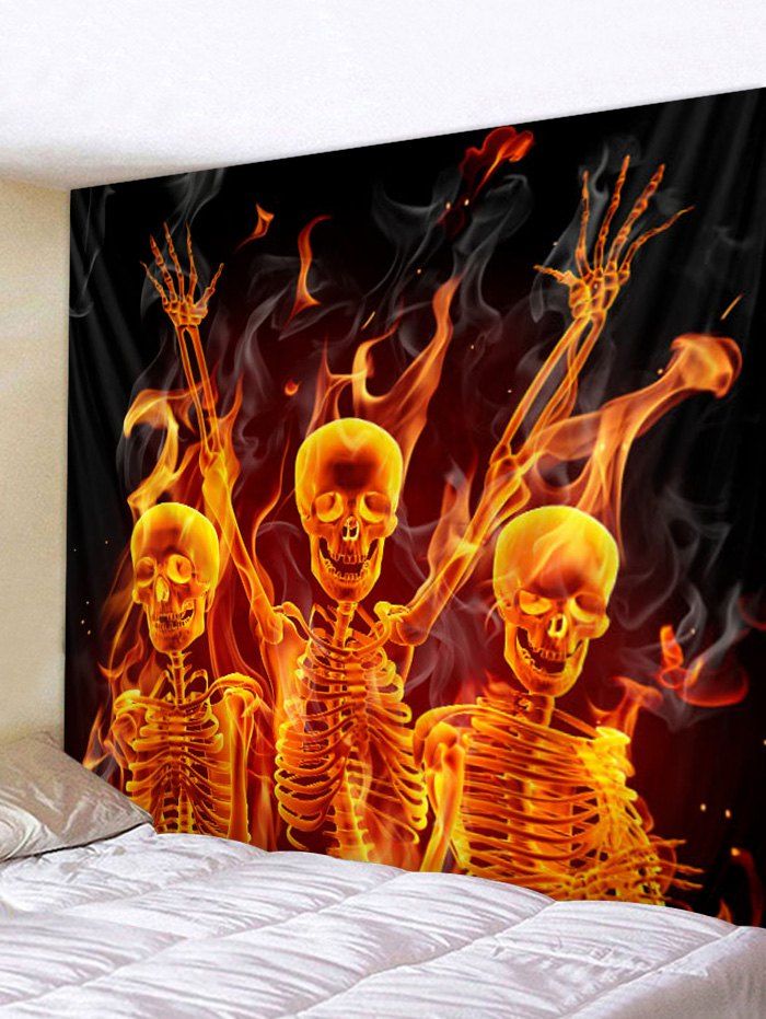 

Halloween Flame Skeleton Print Tapestry Wall Art, Multi-b