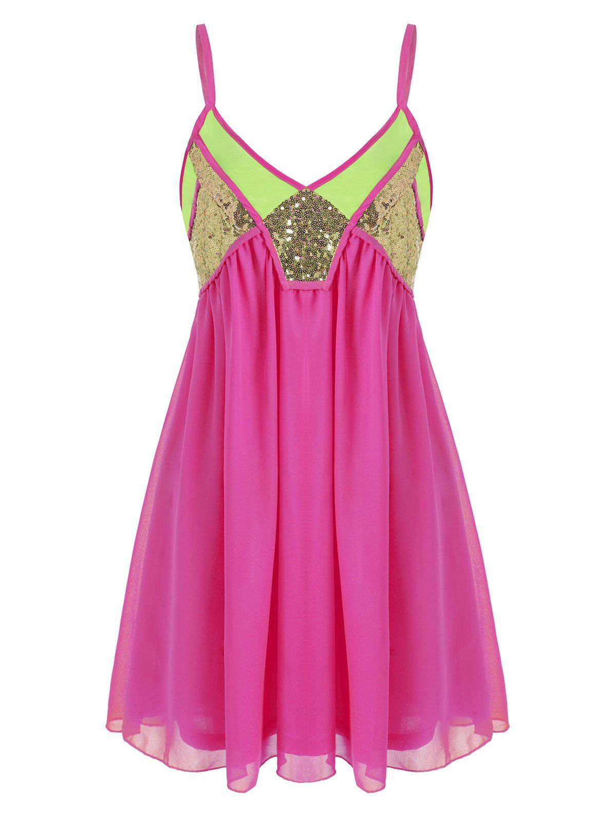 

Sequin Neon Mini Cami Party Dress, Rose red