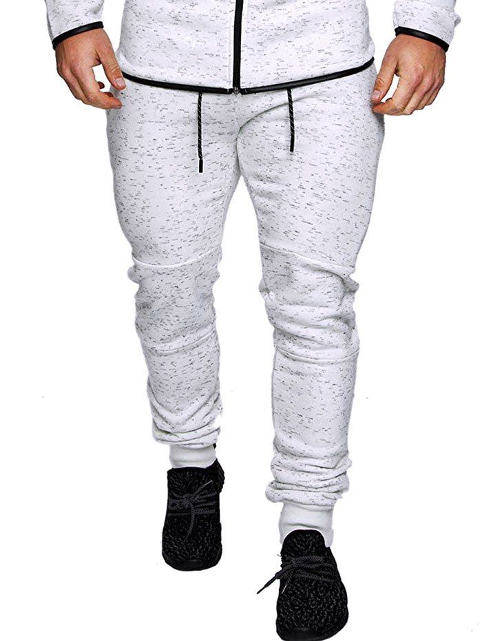 

Zipper Pocket Print Drawstring Sport Jogger Pants, White