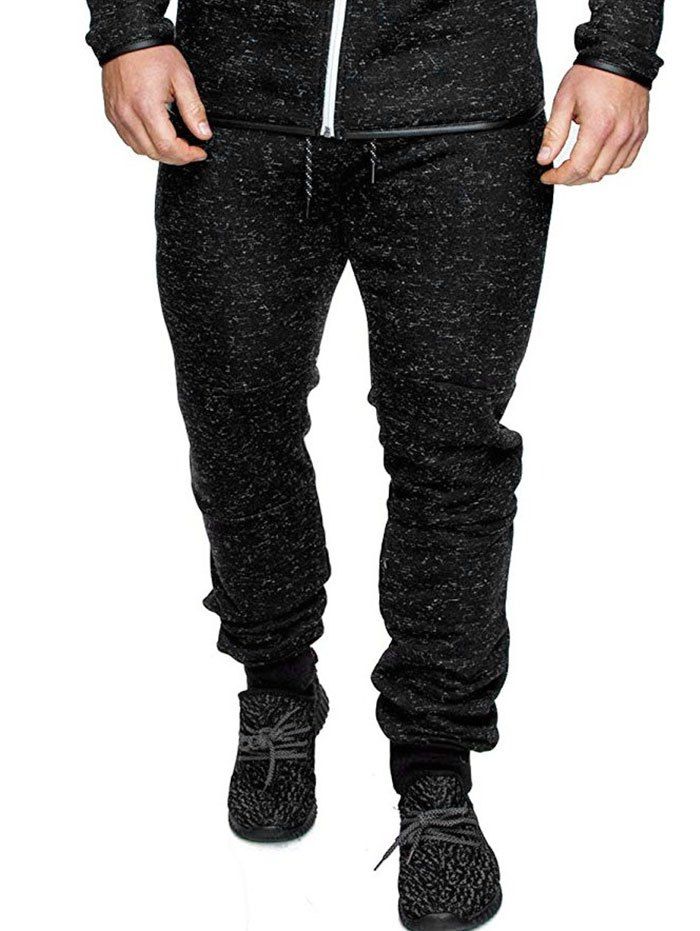 

Zipper Pocket Print Drawstring Sport Jogger Pants, Black