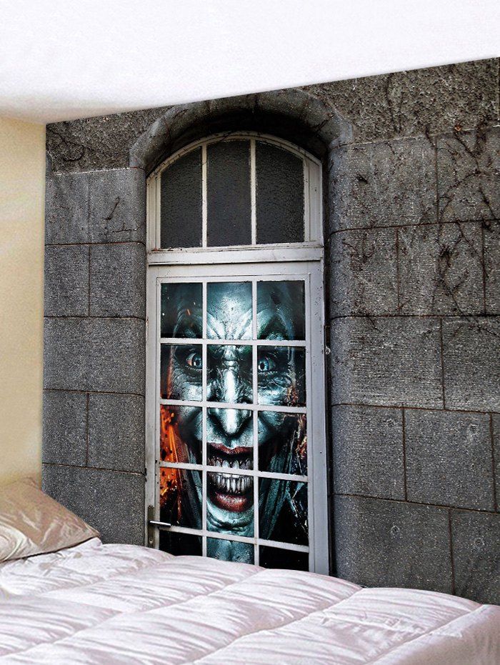 

Halloween Devil Window Print Tapestry Wall Hanging Art Decoration, Jet gray