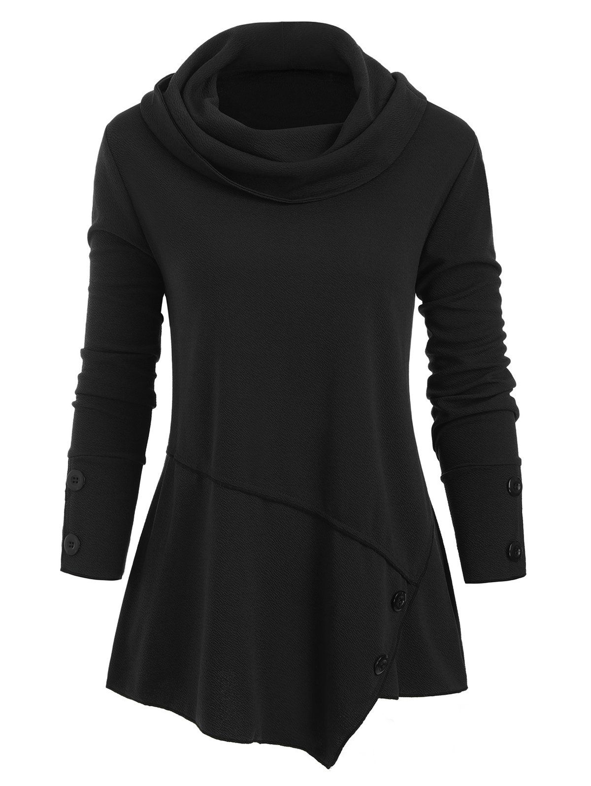 

Cowl Neck Buttons Long Sleeves Top, Black