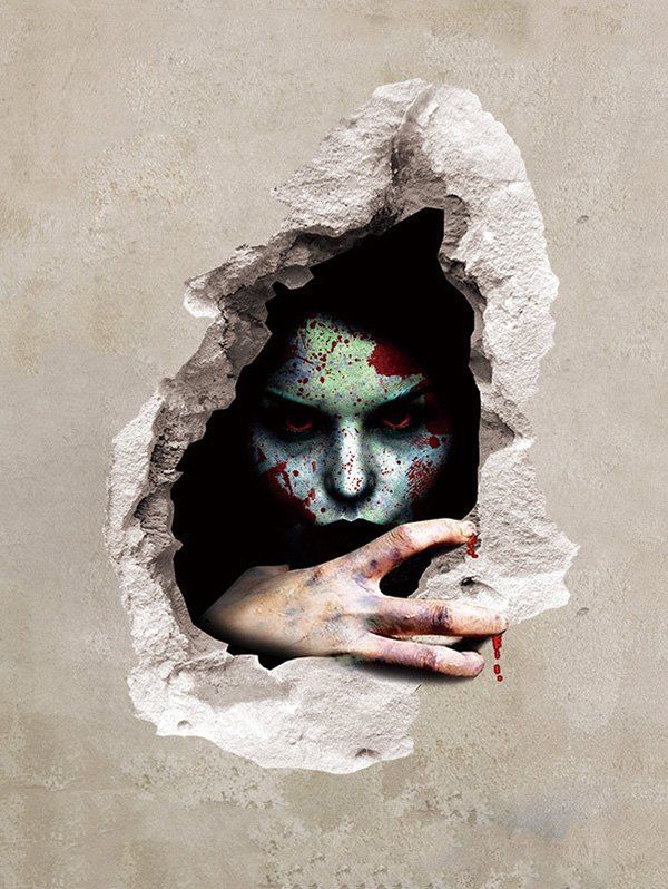 

Halloween Zombie Broken Wall Print Wall Art Sticker, Multi