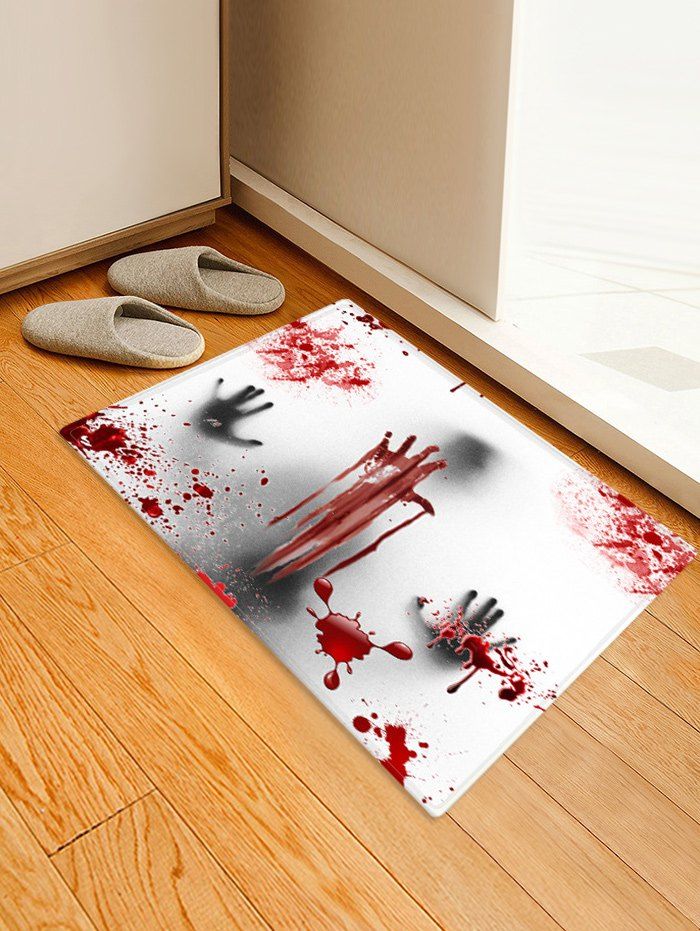 

Halloween Ghost Bloody Hand Pattern Water Absorption Area Rug, Red