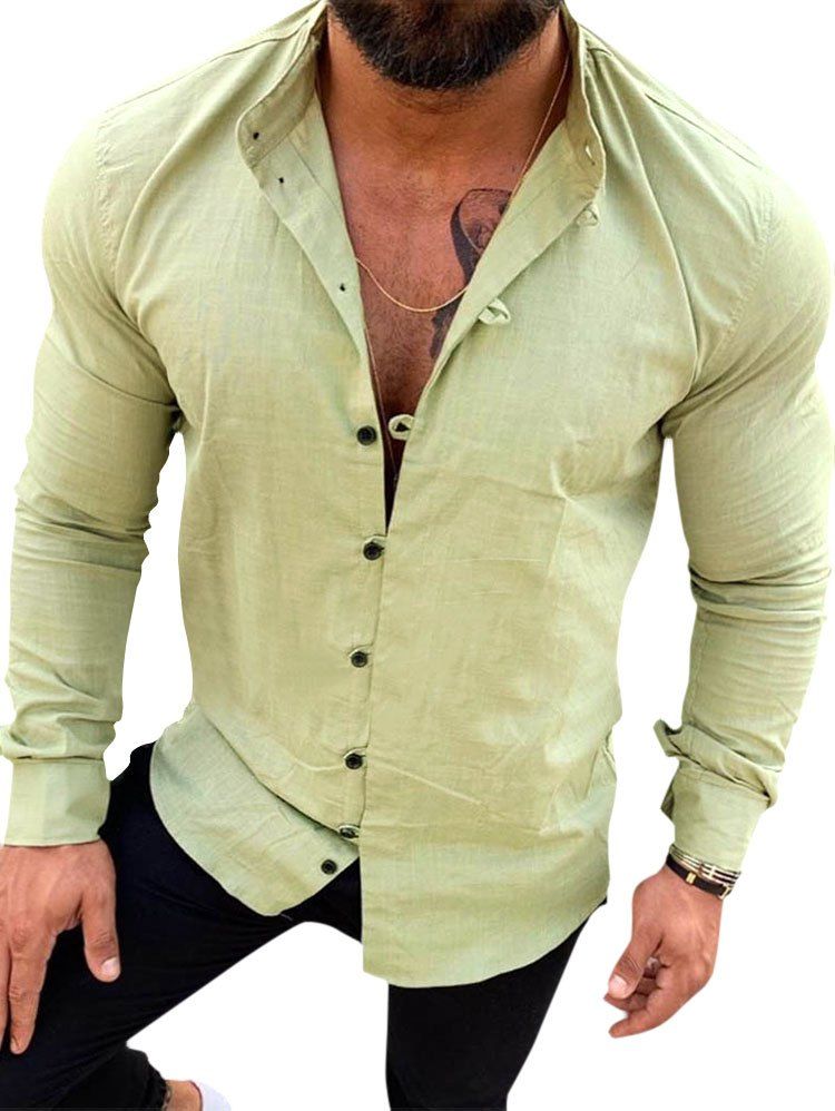 

Solid Color Long Sleeve Button Casual Shirt, Sea green
