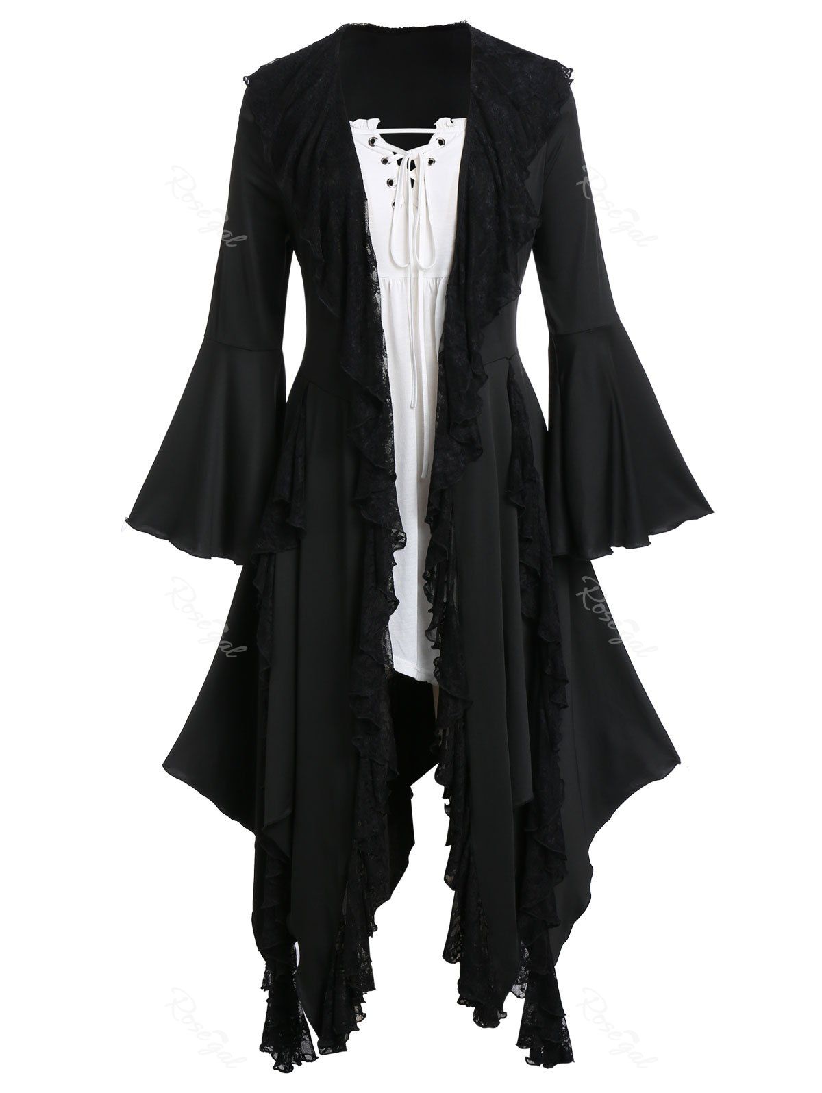 

Plus Size Halloween Ruffled Hanky Coat And Off Shoulder Dress Set, Black