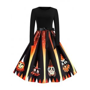 

Pumpkin Devil Print Long Sleeve Midi Halloween Dress, Multi