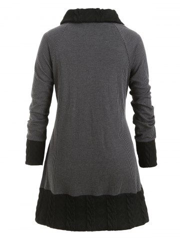 

Plus Size Tunic Contrast Zippered Sweater, Black