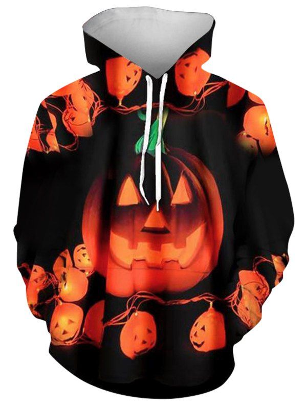 

Halloween Angry Pumpkin Print Kangaroo Pocket Hoodie, Multi