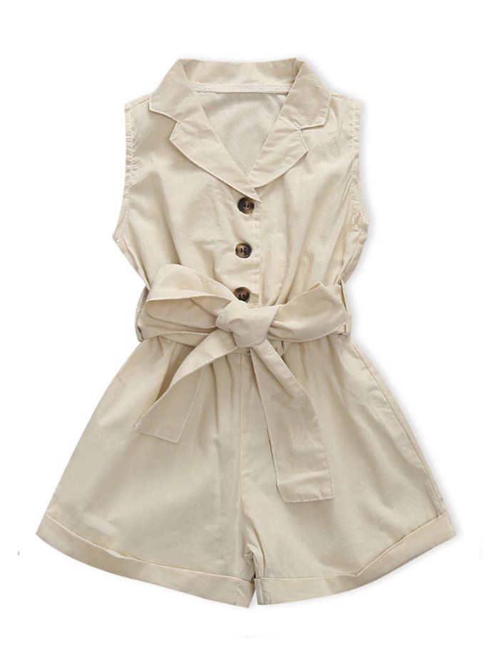 

Sleeveless Single-breasted Conjoined Shorts with Belt, Beige