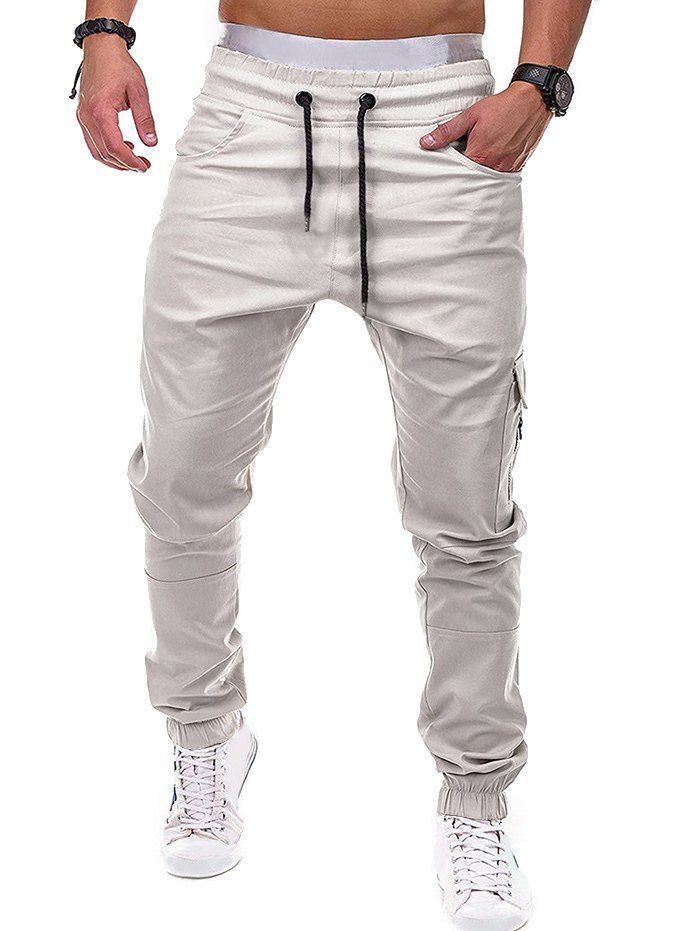 

Zip Accent Pockets Casual Jogger Pants, Beige