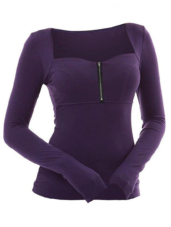 

Zip Front Sweetheart Long Sleeves Tee, Purple