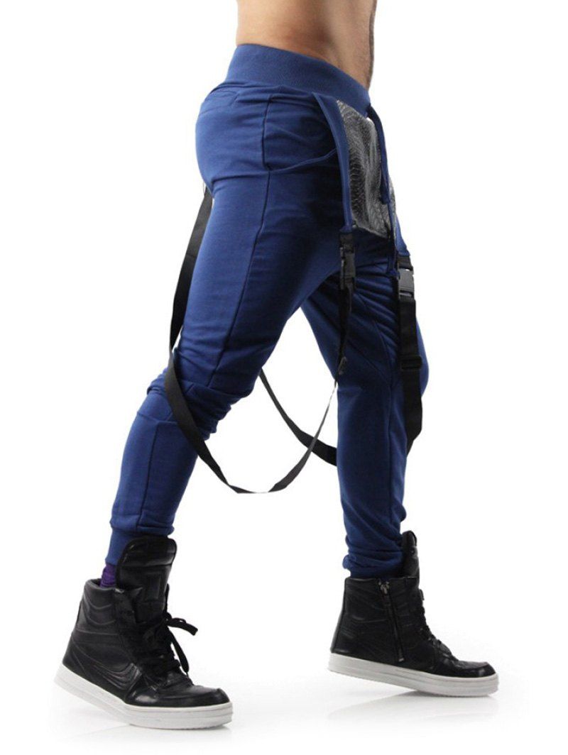 

Clasp Buckle Adjustable Overall Jogger Pants, Blue