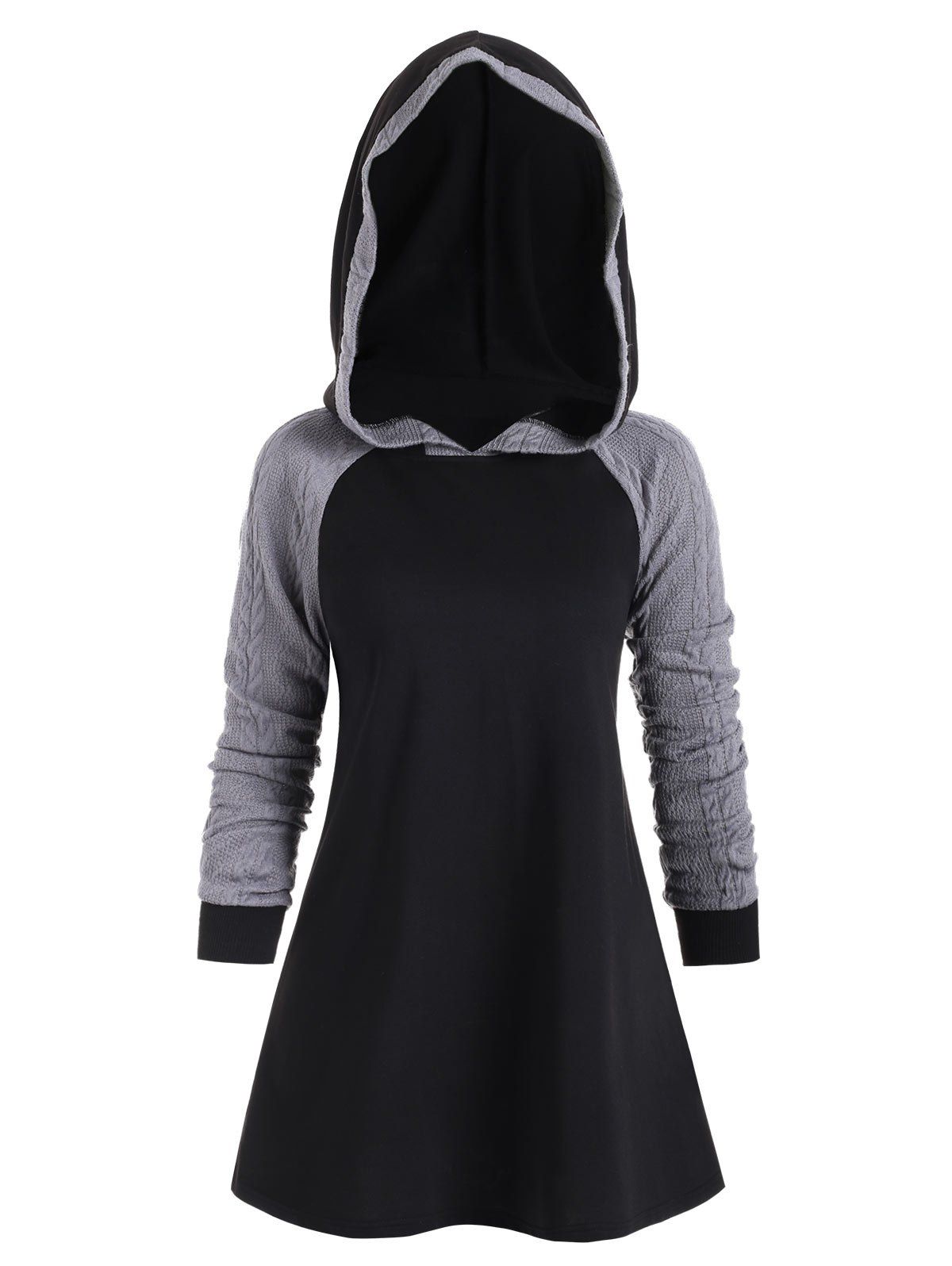 

Color Block Raglan Sleeves Casual Hoodie, Black