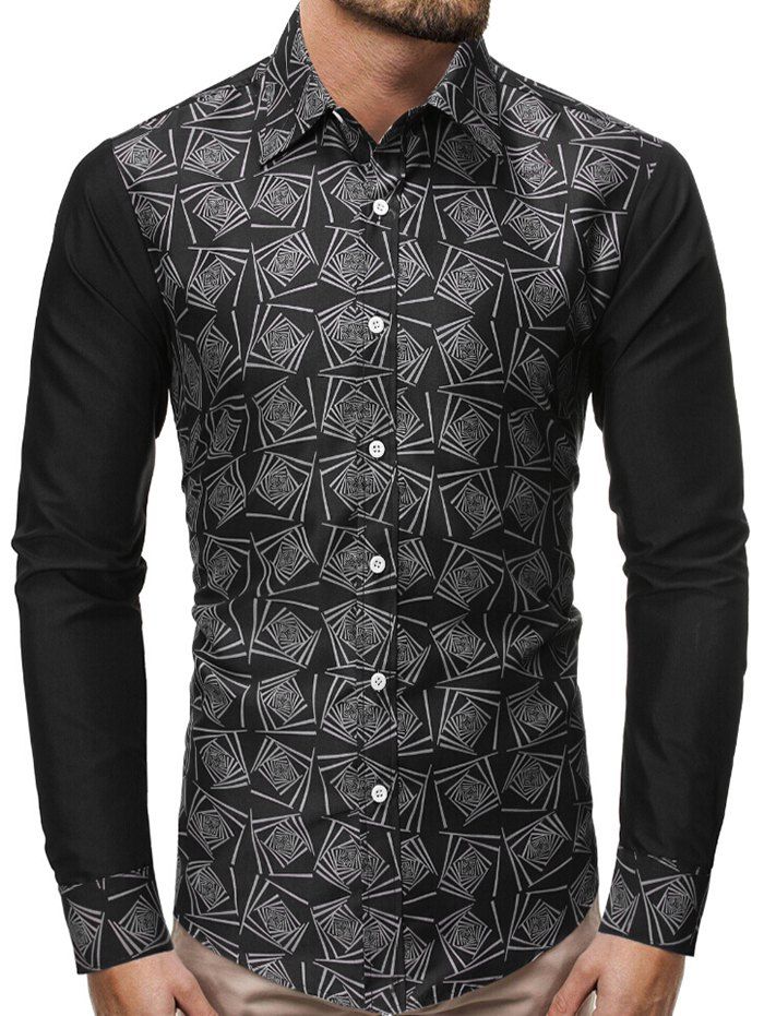 

Geometric Graphic Splicing Long Sleeve Shirt, Multi