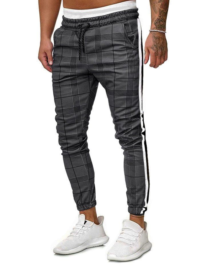 

Plaid Contrast Trim Sport Jogger Pants, Light gray