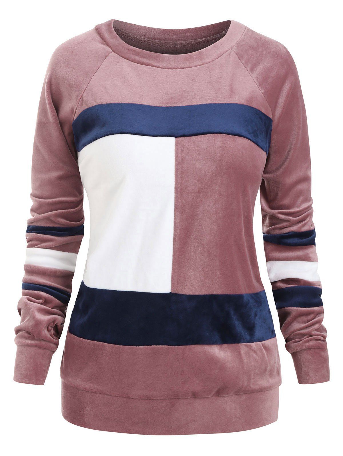 

Color Block Velvet Loose Sweatshirt, Pink