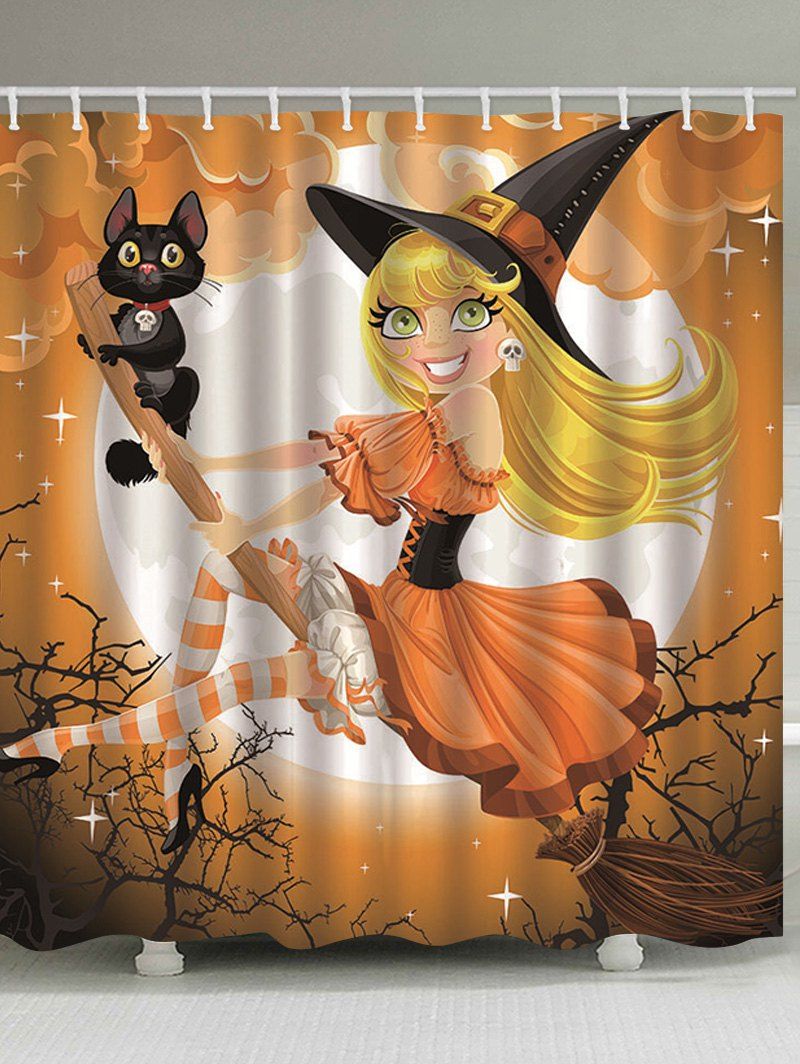 

Halloween Witch Cat Pattern Shower Curtain, Multi-b