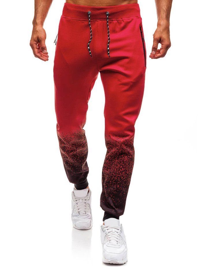 

Gradient Zip Pockets Drawstring Jogger Pants, Red