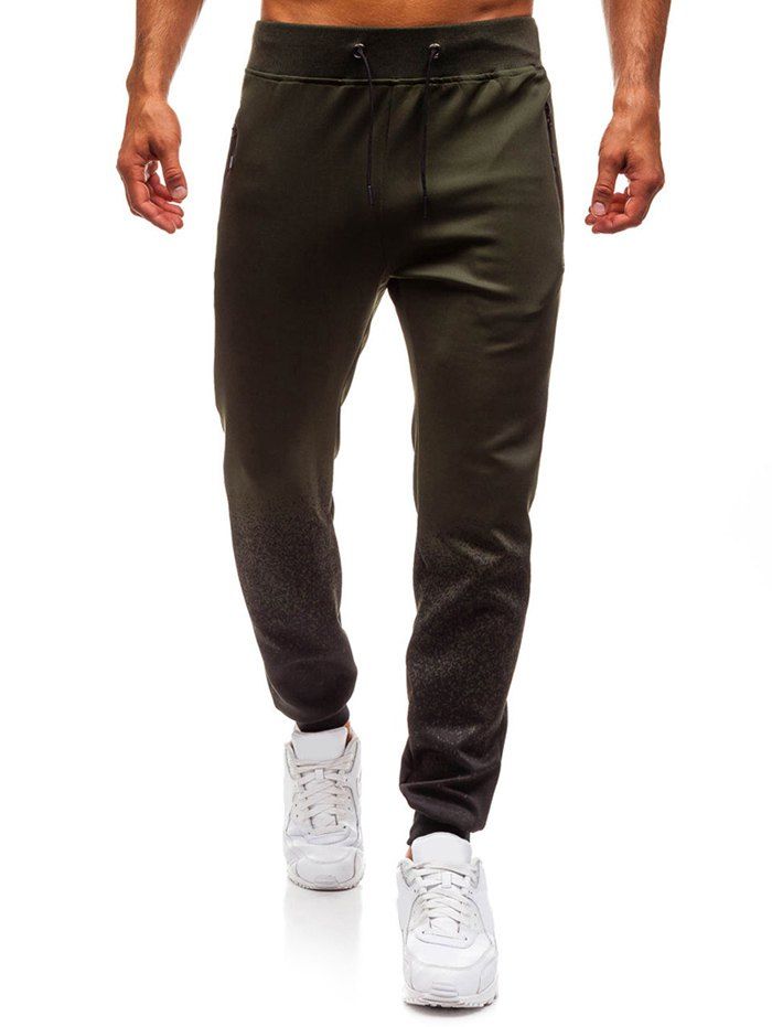 

Gradient Zip Pockets Drawstring Jogger Pants, Army green