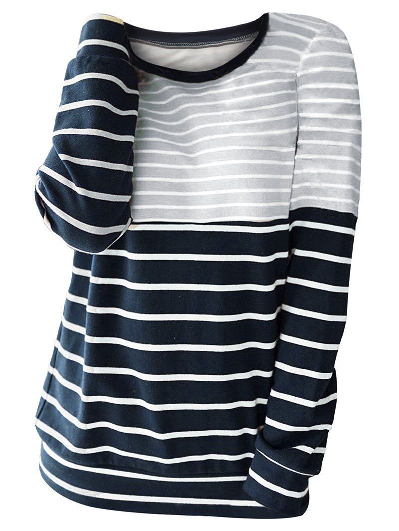 

Two Tone Striped Long Sleeve Tee, Gray