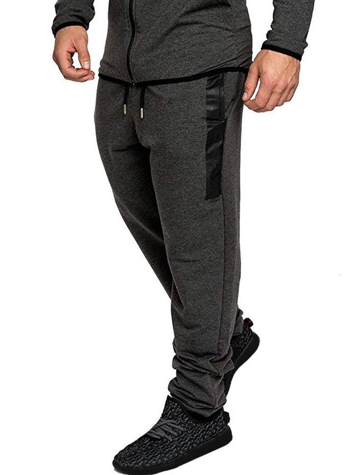 

Color Block Print Drawstring Sport Jogger Pants, Dark gray