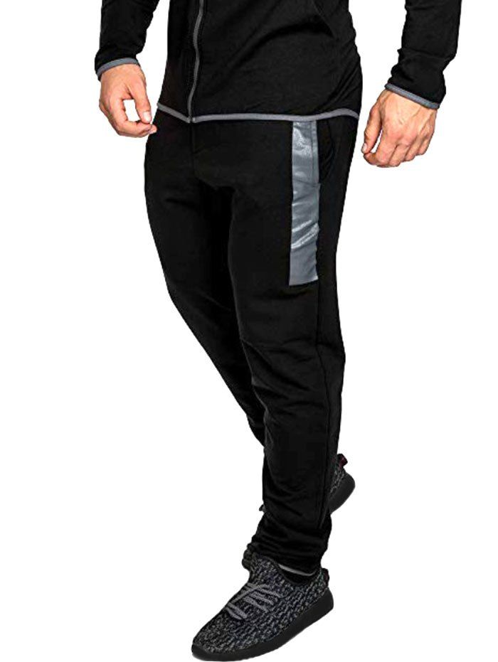 

Color Block Print Drawstring Sport Jogger Pants, Black